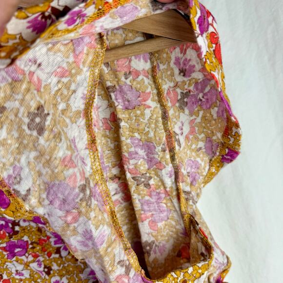 Ann Taylor Women's Large 100% Linen Flutter Sleeves Retro Floral Shirt Blouse - Picture 7 of 8